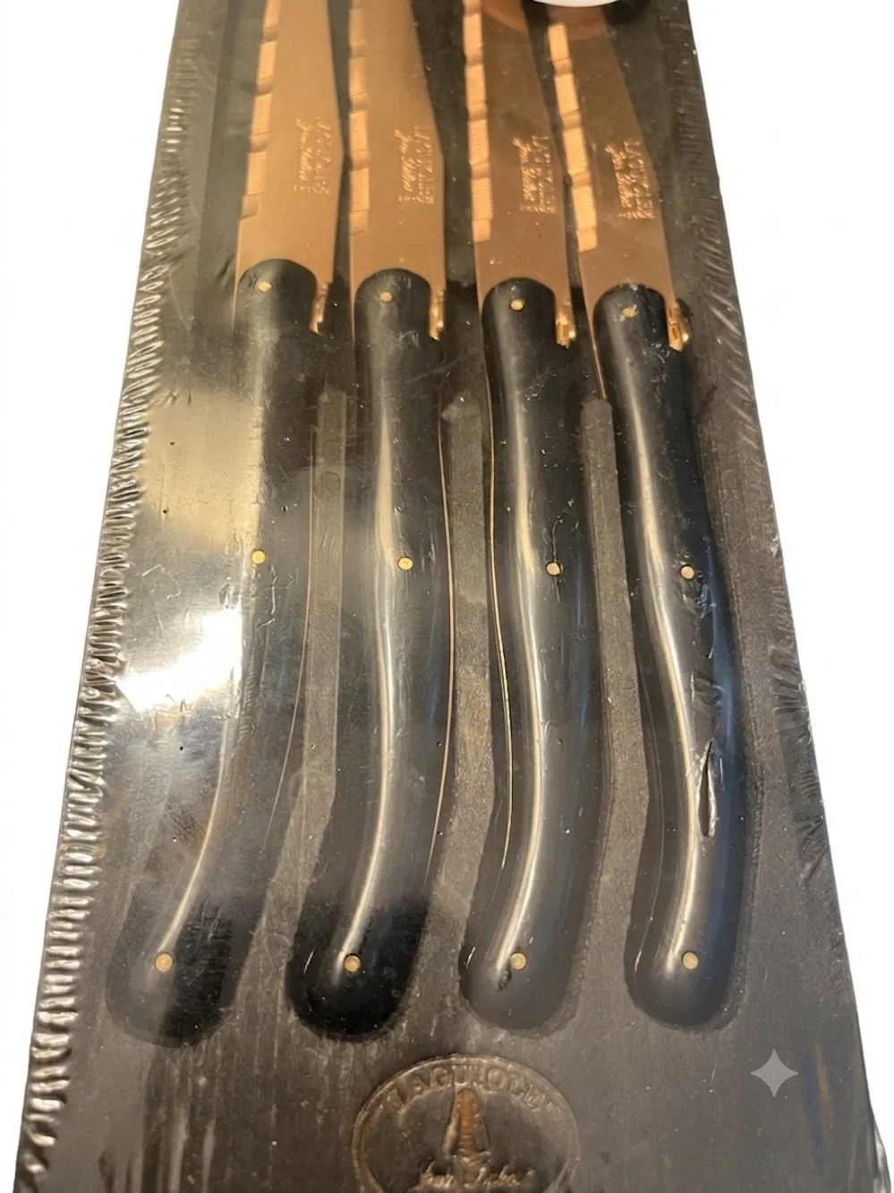 Laguiole Black Handle Steak Knives (4) Serrated  Jean Dubost  France